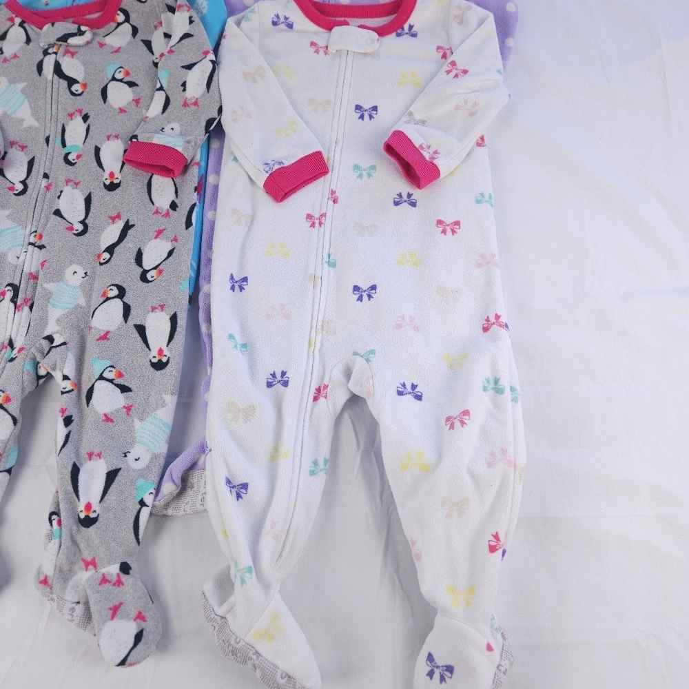 Cozy Kids One Piece Fleece Pajama Set - Snowman, Penguin, and Bow Patterns - Picture 3 of 6